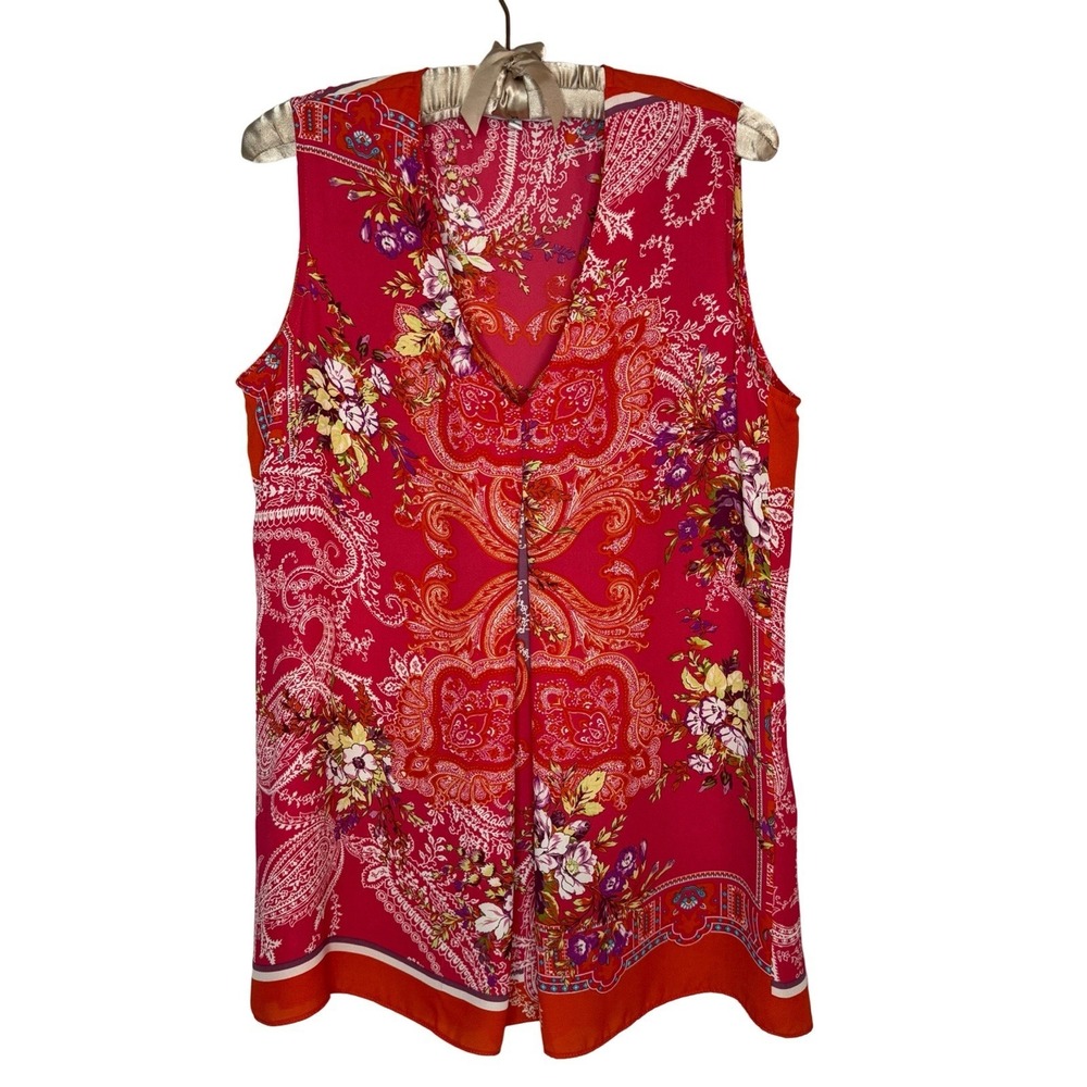 Rose + Olive Womens‎ L Sleeveless Blouse Top Paisley Boho Red Tank